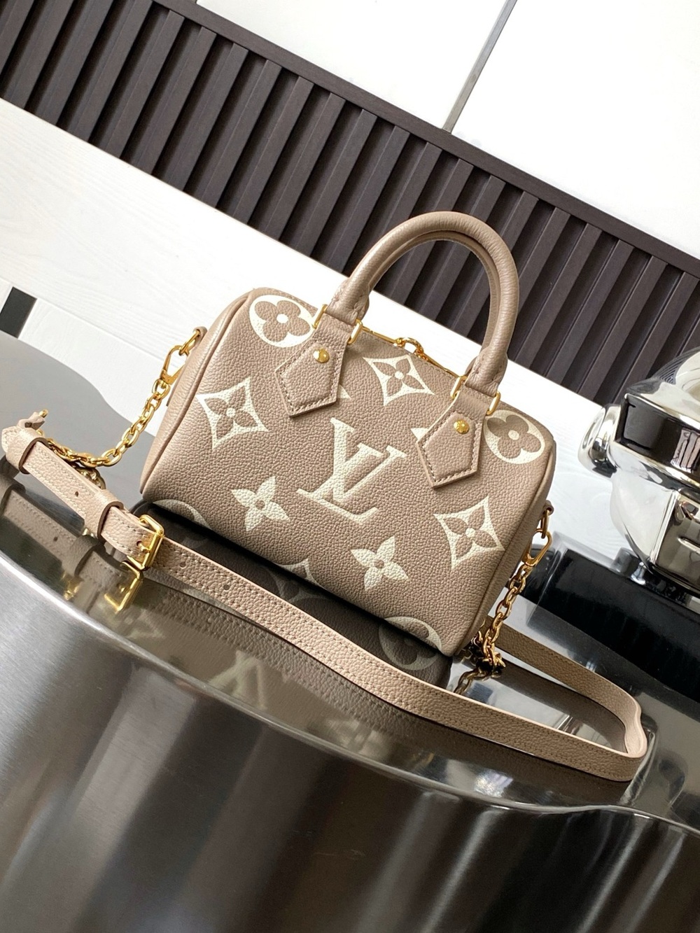 Louis Vuitton Taupe & Cream Monogram Mini Top-Handle Bag